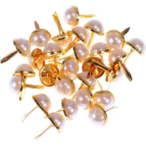 100 Pcs Golden Pearl Brads Fasteners for Scrapbooking Crafts and Christmas Decoration Metal Embellishments for Projects