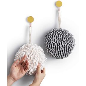 Sophie & Panda Fuzzy Ball Towel (Set of 2) White and Gray - Dry Your Hand Instantly conveniently with This Creative Bath Towel Set Decorative Towels for Bathroom (Pack of 2)