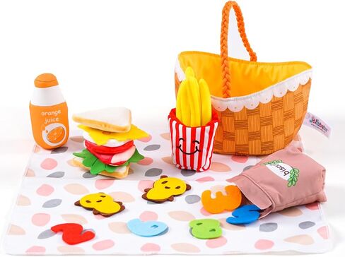 Jollybaby Mini القماش الناعم المطبخ التظاهر اللعب ألعاب الطعام للأطفال الصغار 1-3، سلة نزهة النسيج مجموعة ألعاب الطعام وهمية للطفل 0-6-12 شهر، ألعاب الطعام المحشوة الحسية مونتيسوري هدية الطفل حديث الولادة in Saudi Arabia
