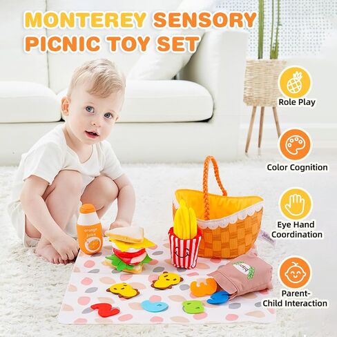 Jollybaby Mini القماش الناعم المطبخ التظاهر اللعب ألعاب الطعام للأطفال الصغار 1-3، سلة نزهة النسيج مجموعة ألعاب الطعام وهمية للطفل 0-6-12 شهر، ألعاب الطعام المحشوة الحسية مونتيسوري هدية الطفل حديث الولادة in Saudi Arabia