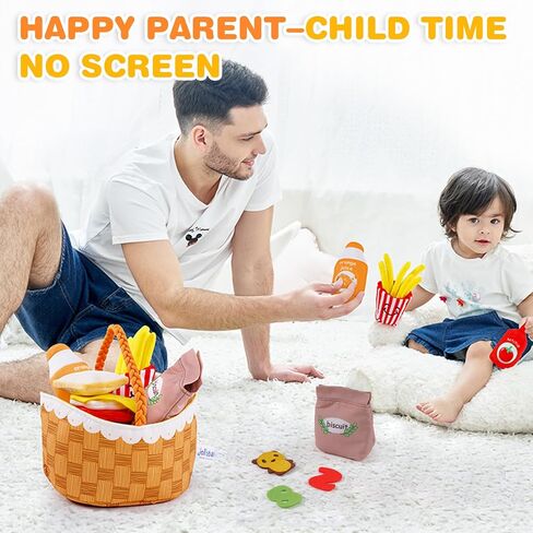 Jollybaby Mini القماش الناعم المطبخ التظاهر اللعب ألعاب الطعام للأطفال الصغار 1-3، سلة نزهة النسيج مجموعة ألعاب الطعام وهمية للطفل 0-6-12 شهر، ألعاب الطعام المحشوة الحسية مونتيسوري هدية الطفل حديث الولادة in Saudi Arabia