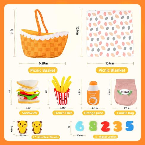 Jollybaby Mini القماش الناعم المطبخ التظاهر اللعب ألعاب الطعام للأطفال الصغار 1-3، سلة نزهة النسيج مجموعة ألعاب الطعام وهمية للطفل 0-6-12 شهر، ألعاب الطعام المحشوة الحسية مونتيسوري هدية الطفل حديث الولادة in Saudi Arabia