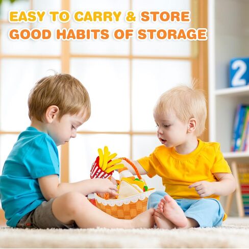 Jollybaby Mini القماش الناعم المطبخ التظاهر اللعب ألعاب الطعام للأطفال الصغار 1-3، سلة نزهة النسيج مجموعة ألعاب الطعام وهمية للطفل 0-6-12 شهر، ألعاب الطعام المحشوة الحسية مونتيسوري هدية الطفل حديث الولادة in Saudi Arabia
