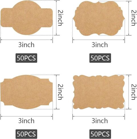 SallyFashion Kraft Gift Label Stickers, 3x2 Inch, 200 Pack, Adhesive Decorative Labels for Party Favors, Food, and Presents in Kuwait