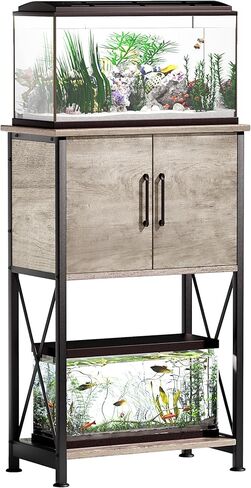 20-29 Gallon Aquarium Stand Metal Frame Fish Tank Stand with Cabinet Storage, for 20 Gallon Long Aquarium,30.7" L*16.5" W Tabletop,330LBS Capacity Grey PG01YGZ in Saudi Arabia