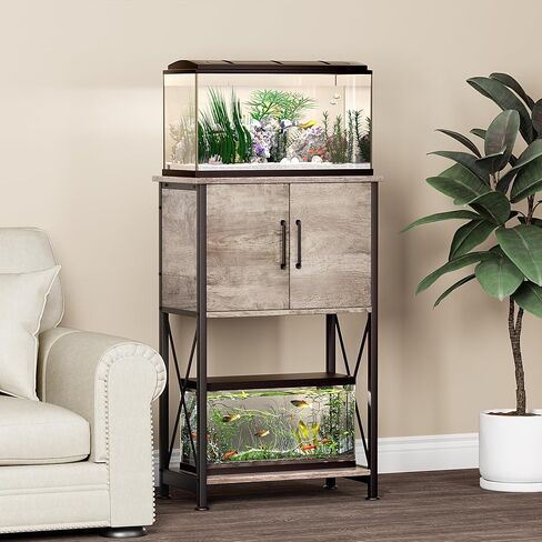 20-29 Gallon Aquarium Stand Metal Frame Fish Tank Stand with Cabinet Storage, for 20 Gallon Long Aquarium,30.7" L*16.5" W Tabletop,330LBS Capacity Grey PG01YGZ in Saudi Arabia