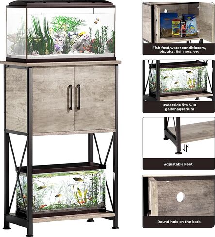 20-29 Gallon Aquarium Stand Metal Frame Fish Tank Stand with Cabinet Storage, for 20 Gallon Long Aquarium,30.7" L*16.5" W Tabletop,330LBS Capacity Grey PG01YGZ in Saudi Arabia