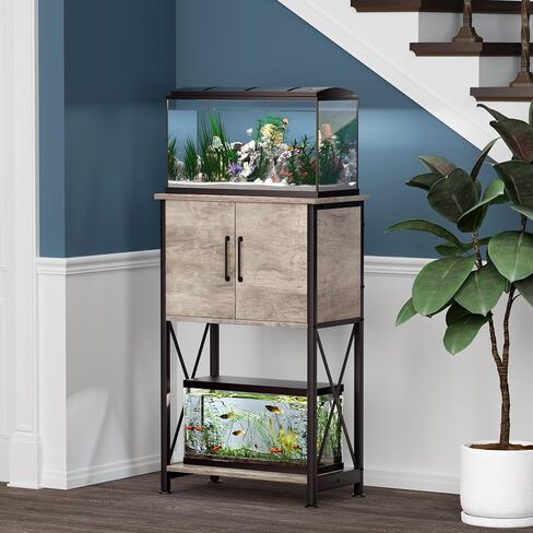 20-29 Gallon Aquarium Stand Metal Frame Fish Tank Stand with Cabinet Storage, for 20 Gallon Long Aquarium,30.7" L*16.5" W Tabletop,330LBS Capacity Grey PG01YGZ in Saudi Arabia