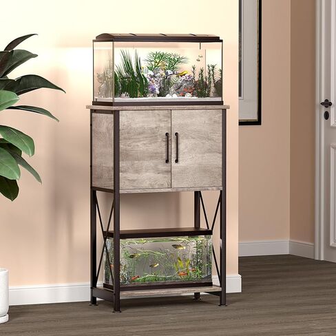 20-29 Gallon Aquarium Stand Metal Frame Fish Tank Stand with Cabinet Storage, for 20 Gallon Long Aquarium,30.7" L*16.5" W Tabletop,330LBS Capacity Grey PG01YGZ in Saudi Arabia