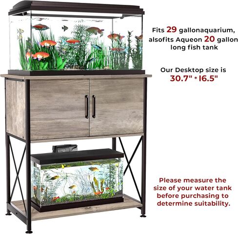 20-29 Gallon Aquarium Stand Metal Frame Fish Tank Stand with Cabinet Storage, for 20 Gallon Long Aquarium,30.7" L*16.5" W Tabletop,330LBS Capacity Grey PG01YGZ in Saudi Arabia