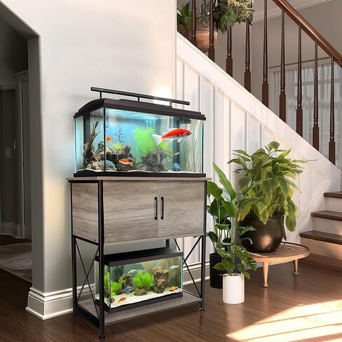 20-29 Gallon Aquarium Stand Metal Frame Fish Tank Stand with Cabinet Storage, for 20 Gallon Long Aquarium,30.7" L*16.5" W Tabletop,330LBS Capacity Grey PG01YGZ in Saudi Arabia