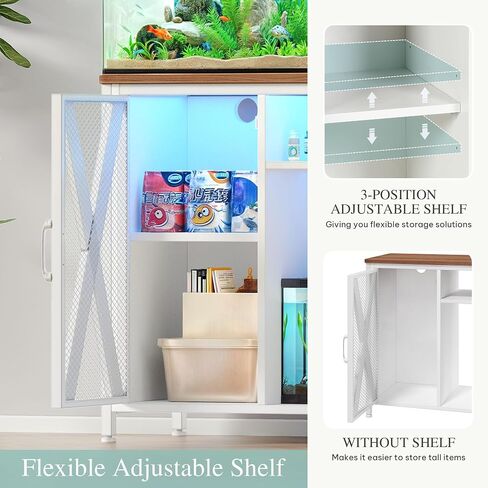 YITAHOME Fish Tank Stand with Power Outlets & LED Light, 20-29 Gallon Metal Aquarium Stand with Cabinet for Fish Tank Accessories Storage for Turtle Tank, Reptile Terrarium, 350LBS Capacity, White in Saudi Arabia
