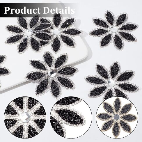 FINGERINSPIRE 8 قطع زهرة حجر الراين الإصلاح يزين 2.2x2 قطر الحديد على بقع الكريستال زهرة بيضاء حجر الراين يزين كريستال اللباس حزام الزينة زين للنساء فستان حفلة الزفاف in Kuwait