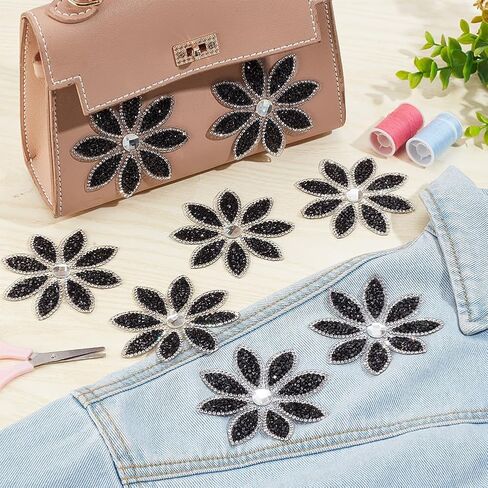 FINGERINSPIRE 8 قطع زهرة حجر الراين الإصلاح يزين 2.2x2 قطر الحديد على بقع الكريستال زهرة بيضاء حجر الراين يزين كريستال اللباس حزام الزينة زين للنساء فستان حفلة الزفاف in Kuwait