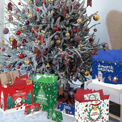 Aviski 2 PACK Christmas Gift Bags, 13 x 10.2 x 4.9 in, with Greeting Cards and Tissue Paper, Winter Holiday Paper Bags for Xmas Party Favor, Gift Wrapping in Saudi Arabia