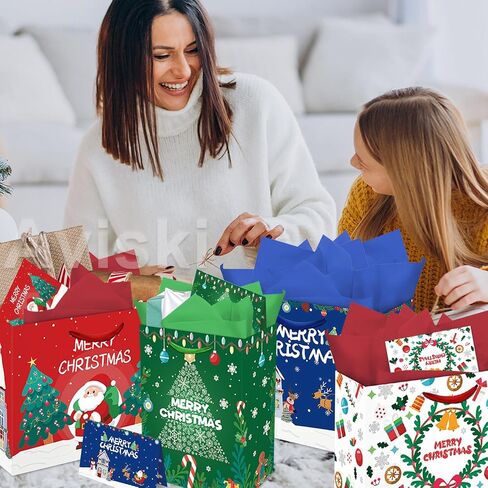 Aviski 2 PACK Christmas Gift Bags, 13 x 10.2 x 4.9 in, with Greeting Cards and Tissue Paper, Winter Holiday Paper Bags for Xmas Party Favor, Gift Wrapping in Saudi Arabia
