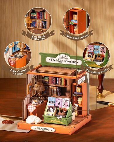 Rolife DIY Mini Building House Miniature Kit-The Muse Bookshop, Miniature Lifestyle Mini Bookshelf Decoration, DIY Hobbies/Gifts for Craftsman (The Muse Bookshop) in Saudi Arabia