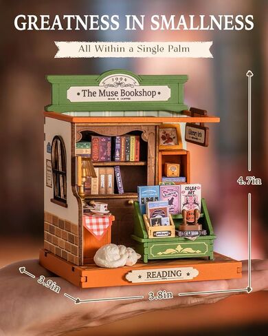 Rolife DIY Mini Building House Miniature Kit-The Muse Bookshop, Miniature Lifestyle Mini Bookshelf Decoration, DIY Hobbies/Gifts for Craftsman (The Muse Bookshop) in Saudi Arabia