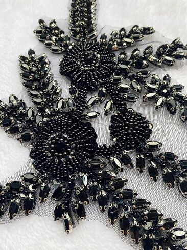 Two Colors Handmade Beaded Crystal Patches Bodice Lace DIY Applique Patches Accessory for Dress Clothes 1 Pair 8X12inches (Silver) in Saudi Arabia