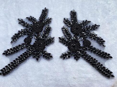 Two Colors Handmade Beaded Crystal Patches Bodice Lace DIY Applique Patches Accessory for Dress Clothes 1 Pair 8X12inches (Silver) in Saudi Arabia
