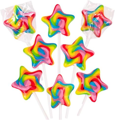 Narwhal Novelties Star Lollipop, Bulk Candy Individually Wrapped, Christmas Candy Bulk, Christmas Candy Stocking Stuffers, Kids Birthday Party Favor, 2" Large Rainbow Swirl Loliipops (Pack of 18) in Saudi Arabia