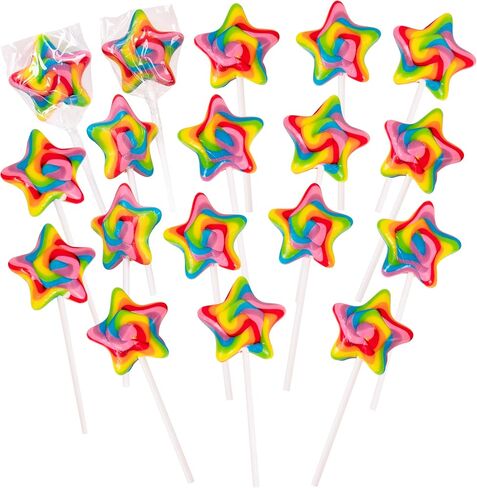 Narwhal Novelties Star Lollipop, Bulk Candy Individually Wrapped, Christmas Candy Bulk, Christmas Candy Stocking Stuffers, Kids Birthday Party Favor, 2" Large Rainbow Swirl Loliipops (Pack of 18) in Saudi Arabia