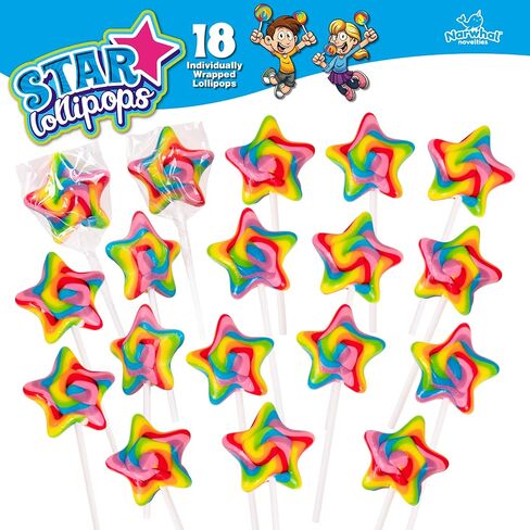 Narwhal Novelties Star Lollipop, Bulk Candy Individually Wrapped, Christmas Candy Bulk, Christmas Candy Stocking Stuffers, Kids Birthday Party Favor, 2" Large Rainbow Swirl Loliipops (Pack of 18) in Saudi Arabia