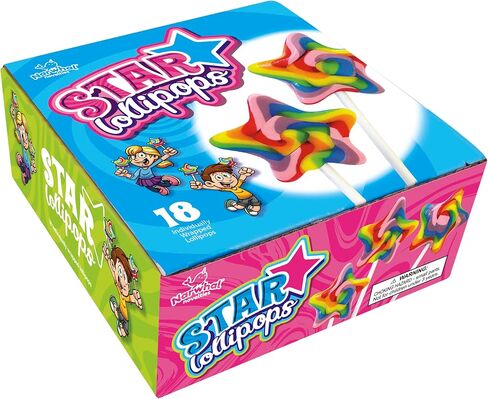 Narwhal Novelties Star Lollipop, Bulk Candy Individually Wrapped, Christmas Candy Bulk, Christmas Candy Stocking Stuffers, Kids Birthday Party Favor, 2" Large Rainbow Swirl Loliipops (Pack of 18) in Saudi Arabia