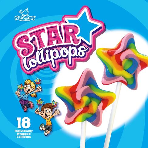 Narwhal Novelties Star Lollipop, Bulk Candy Individually Wrapped, Christmas Candy Bulk, Christmas Candy Stocking Stuffers, Kids Birthday Party Favor, 2" Large Rainbow Swirl Loliipops (Pack of 18) in Saudi Arabia