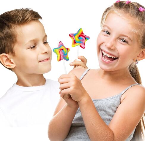 Narwhal Novelties Star Lollipop, Bulk Candy Individually Wrapped, Christmas Candy Bulk, Christmas Candy Stocking Stuffers, Kids Birthday Party Favor, 2" Large Rainbow Swirl Loliipops (Pack of 18) in Saudi Arabia