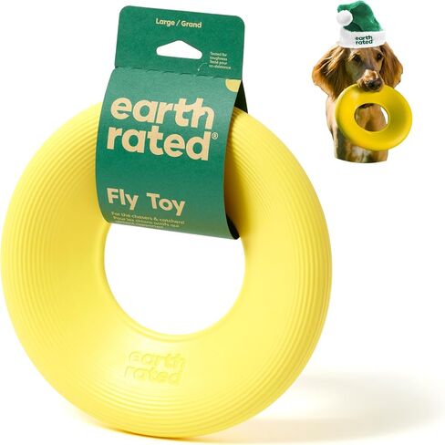 Earth Rated Flying Disc Dog Toy, Interactive Flying Saucer Toy for Adult and Puppy Dogs, Floats in Water, Large, Yellow in Saudi Arabia