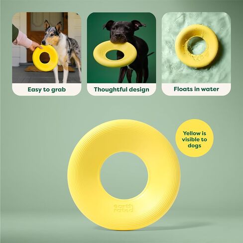 Earth Rated Flying Disc Dog Toy, Interactive Flying Saucer Toy for Adult and Puppy Dogs, Floats in Water, Large, Yellow in Saudi Arabia
