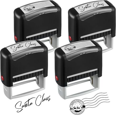 Kosiz 4 Pcs Santa Claus Signature Stamp North Pole Reindeer Stamp Christmas Self Inking Rubber Stamp Holiday Stamp with Red Ink Christmas Gift Tag for Kids Adults Office School Home Party in Saudi Arabia