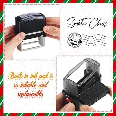 Kosiz 4 Pcs Santa Claus Signature Stamp North Pole Reindeer Stamp Christmas Self Inking Rubber Stamp Holiday Stamp with Red Ink Christmas Gift Tag for Kids Adults Office School Home Party in Saudi Arabia
