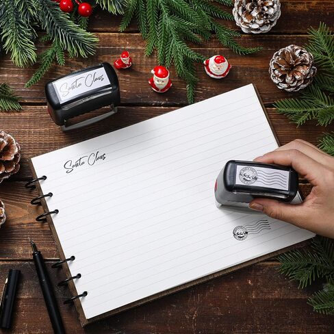 Kosiz 4 Pcs Santa Claus Signature Stamp North Pole Reindeer Stamp Christmas Self Inking Rubber Stamp Holiday Stamp with Red Ink Christmas Gift Tag for Kids Adults Office School Home Party in Saudi Arabia