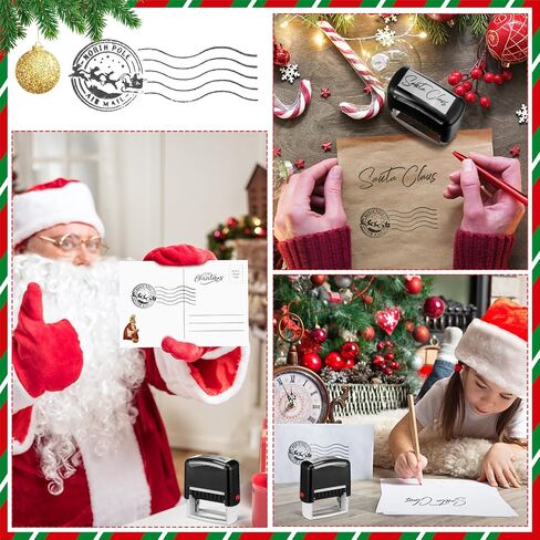 Kosiz 4 Pcs Santa Claus Signature Stamp North Pole Reindeer Stamp Christmas Self Inking Rubber Stamp Holiday Stamp with Red Ink Christmas Gift Tag for Kids Adults Office School Home Party in Saudi Arabia