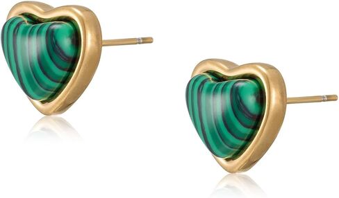 Heart Stud Earrings for Women 10mm 14K Gold Plated Handmade Heart Crystal Earrings Gemstone Earrings Birthstone Jewelry Gifts for Mother Daughter Wife Mom Girlfriend Her (malachite) in Saudi Arabia