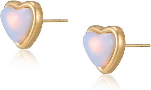 Heart Stud Earrings for Women 10mm 14K Gold Plated Handmade Heart Crystal Earrings Gemstone Earrings Birthstone Jewelry Gifts for Mother Daughter Wife Mom Girlfriend Her (malachite) in Saudi Arabia