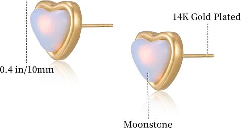 Heart Stud Earrings for Women 10mm 14K Gold Plated Handmade Heart Crystal Earrings Gemstone Earrings Birthstone Jewelry Gifts for Mother Daughter Wife Mom Girlfriend Her (malachite) in Saudi Arabia