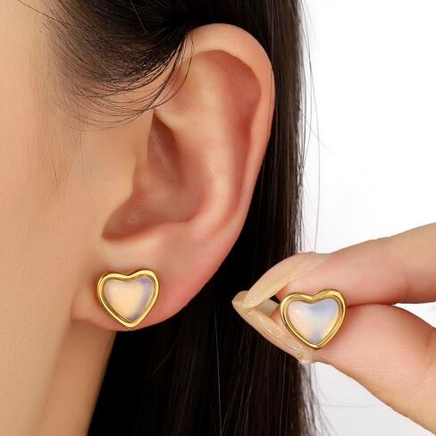 Heart Stud Earrings for Women 10mm 14K Gold Plated Handmade Heart Crystal Earrings Gemstone Earrings Birthstone Jewelry Gifts for Mother Daughter Wife Mom Girlfriend Her (malachite) in Saudi Arabia