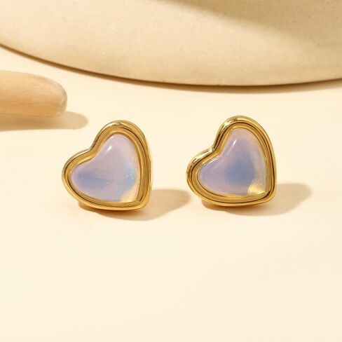 Heart Stud Earrings for Women 10mm 14K Gold Plated Handmade Heart Crystal Earrings Gemstone Earrings Birthstone Jewelry Gifts for Mother Daughter Wife Mom Girlfriend Her (malachite) in Saudi Arabia