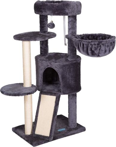 Hey-brother Cat Tree with Scratching Board, Cat Tower with Padded Plush Perch and Cozy Basket, Multi-Platform for Jump, Smoky Gray MPJ005G in Saudi Arabia