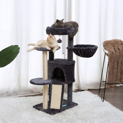 Hey-brother Cat Tree with Scratching Board, Cat Tower with Padded Plush Perch and Cozy Basket, Multi-Platform for Jump, Smoky Gray MPJ005G in Saudi Arabia
