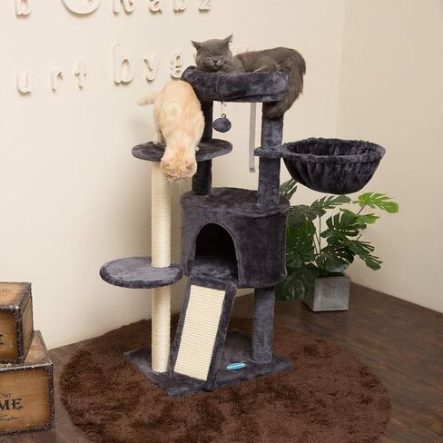 Hey-brother Cat Tree with Scratching Board, Cat Tower with Padded Plush Perch and Cozy Basket, Multi-Platform for Jump, Smoky Gray MPJ005G in Saudi Arabia