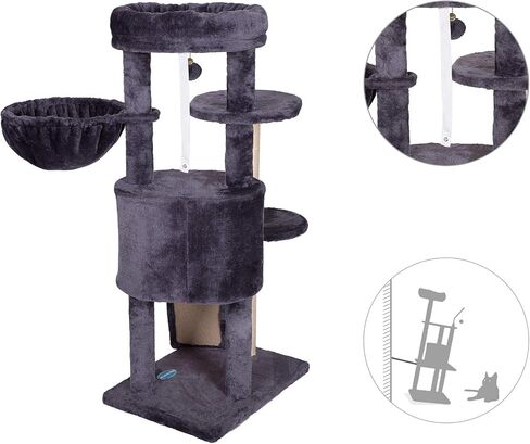 Hey-brother Cat Tree with Scratching Board, Cat Tower with Padded Plush Perch and Cozy Basket, Multi-Platform for Jump, Smoky Gray MPJ005G in Saudi Arabia