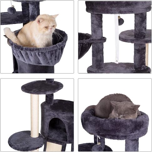 Hey-brother Cat Tree with Scratching Board, Cat Tower with Padded Plush Perch and Cozy Basket, Multi-Platform for Jump, Smoky Gray MPJ005G in Saudi Arabia
