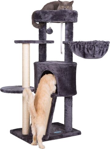 Hey-brother Cat Tree with Scratching Board, Cat Tower with Padded Plush Perch and Cozy Basket, Multi-Platform for Jump, Smoky Gray MPJ005G in Saudi Arabia