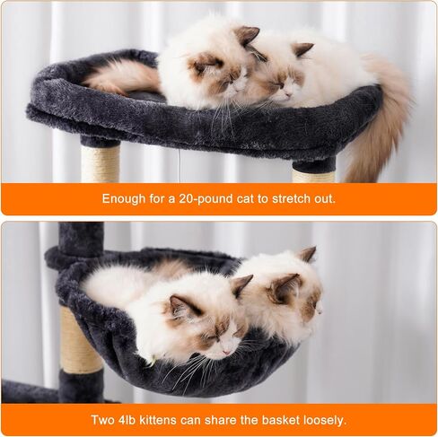 Heybly Cat Tree,68 inch Multi-Level Cat Tower for Indoor Cats,2 Widened Plush Perches Cat Condo with Scracthing Board and Big Caves,Smoky Gray HCT025G in Saudi Arabia
