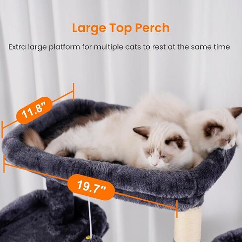 Heybly Cat Tree,68 inch Multi-Level Cat Tower for Indoor Cats,2 Widened Plush Perches Cat Condo with Scracthing Board and Big Caves,Smoky Gray HCT025G in Saudi Arabia