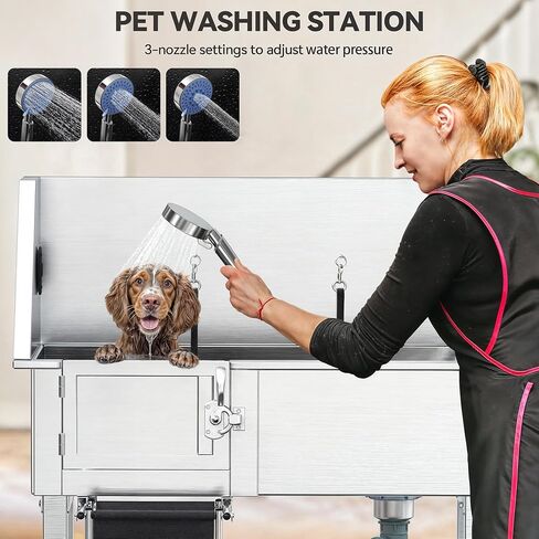 YITAHOME Professional Dog Bathtub 38in Stainless Steel 304 Dog Bathing Station for Home with Storage Shelf, Faucet, Floor Grate, Pet Washing Station w/Left Stairs for Medium, Small Pets in Saudi Arabia